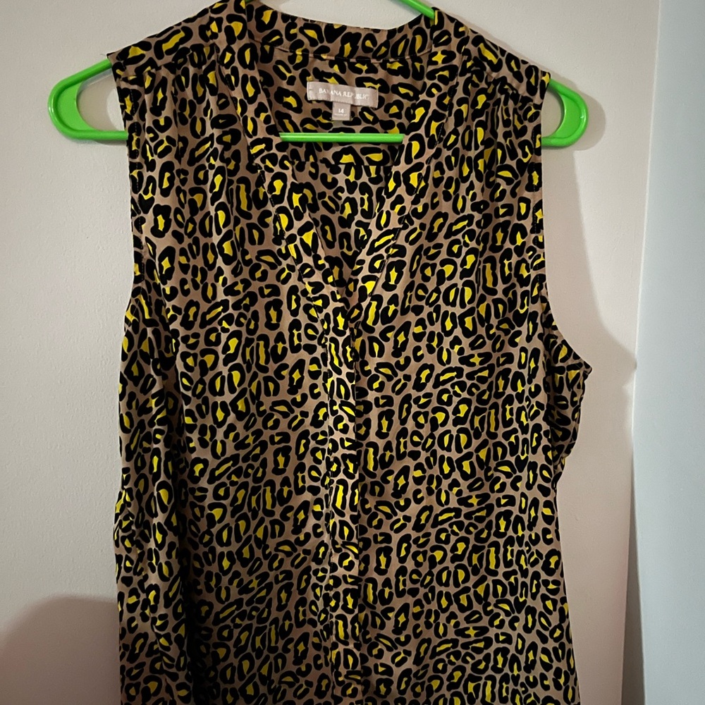 Banana Republic Black and Yellow Animal Print Blouse